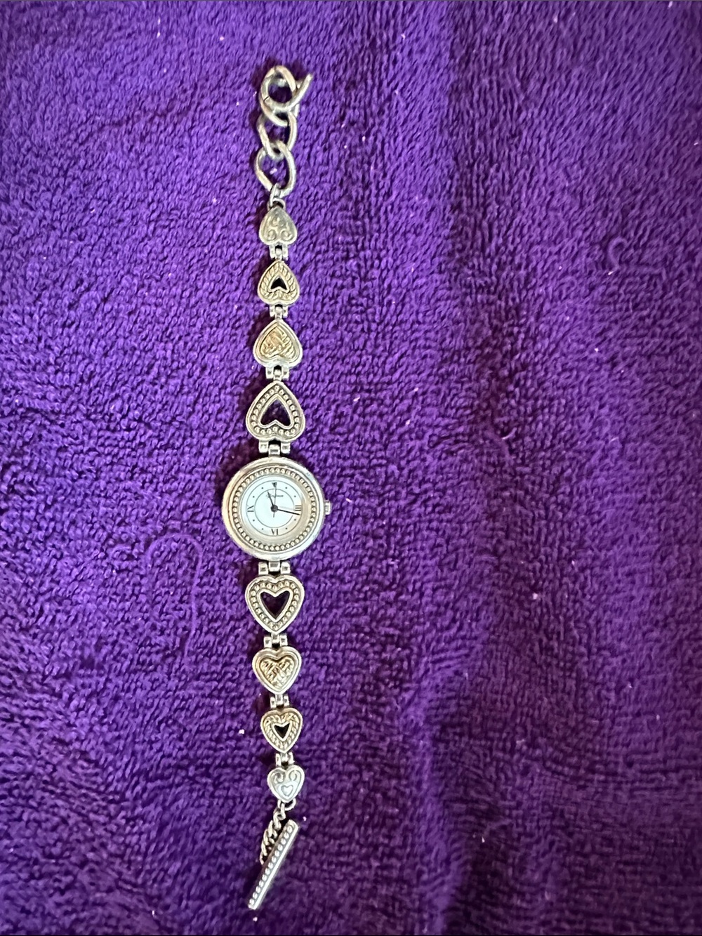 Brighton Silver Heart Link Bracelet Watch with White Dial